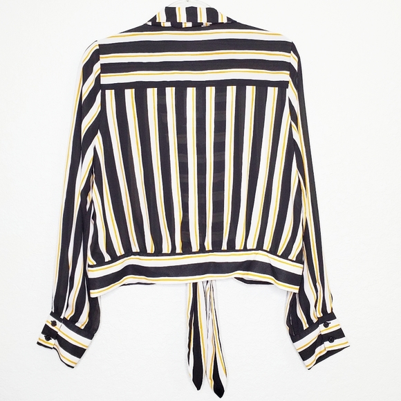 NWT WHO WHAT WEAR Long Sleeve Stripe Tie Waist Top - Picture 2 of 8